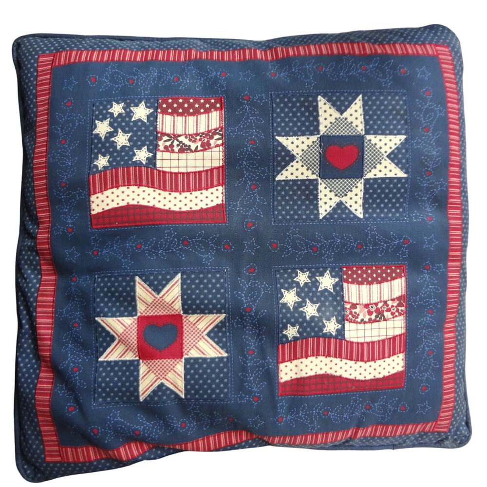 Vintage 80s 90s Quilt Pillow Americana American Flag Primitive Cottage Country